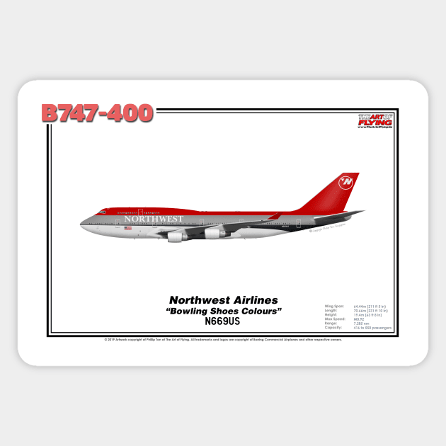 Boeing B747-400 - Northwest Airlines "Bowling Shoe Colours" (Art Print) Sticker by TheArtofFlying